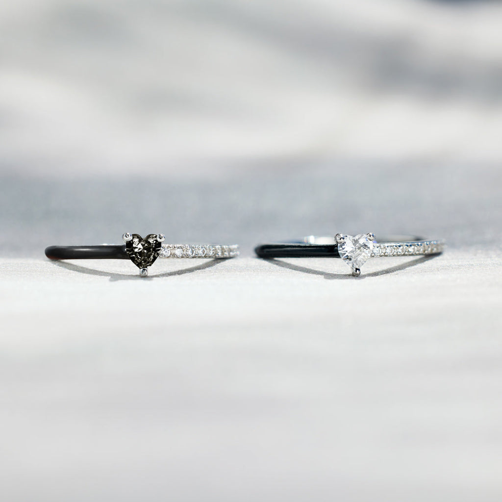 Love Me Until I'm Me Again Black Heart-Cut Half Enamel Ring