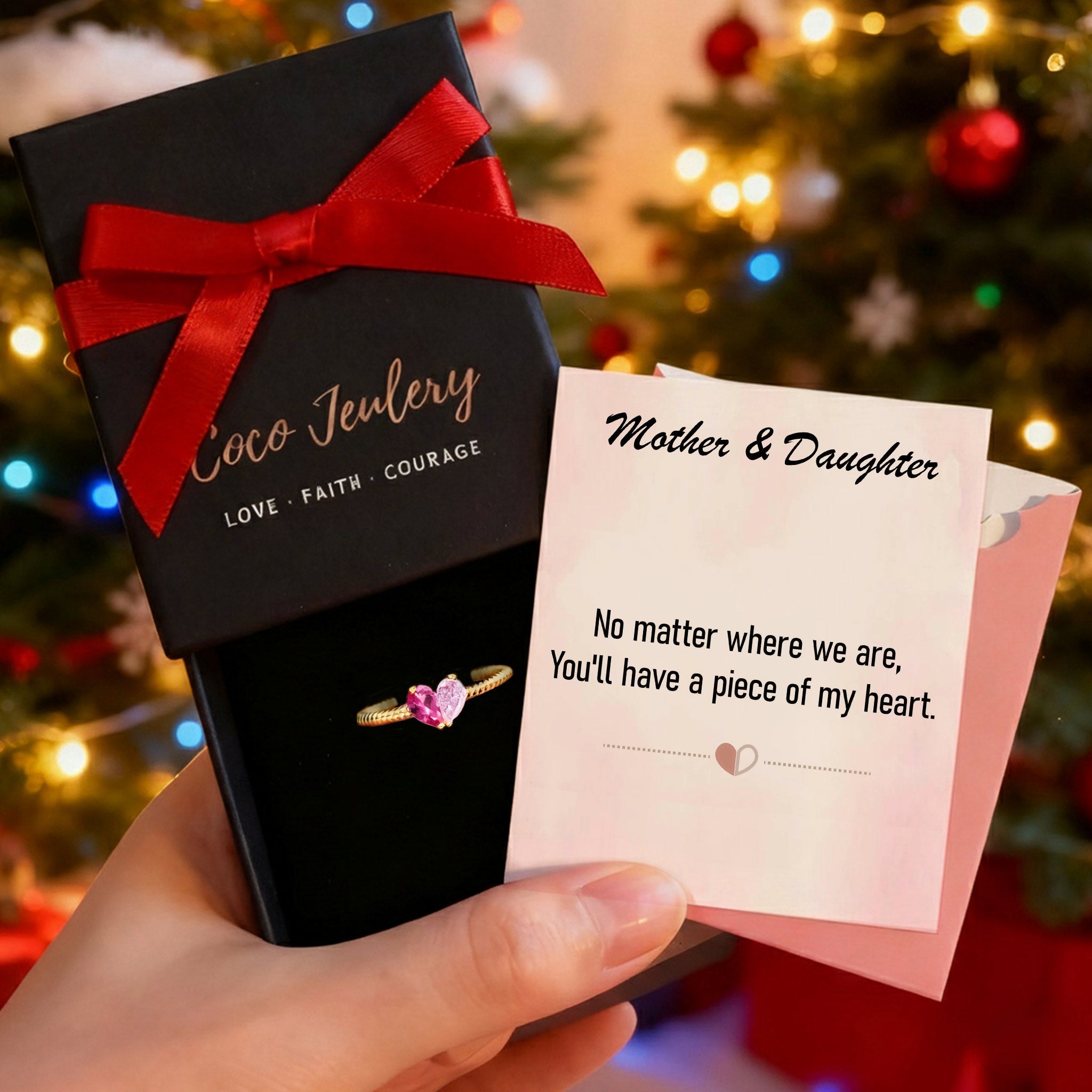 Custom Tiny Heart Birthstone Adjustable Ring