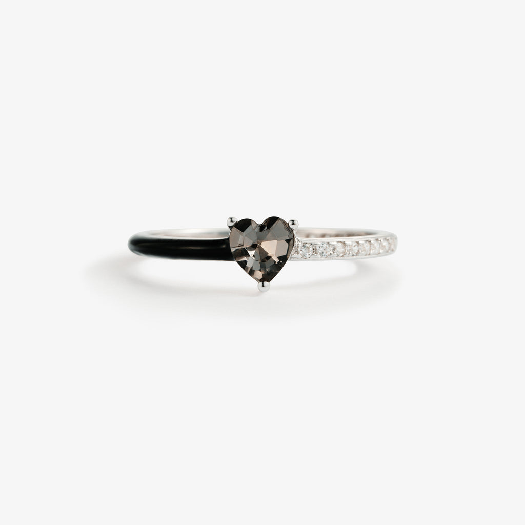 Love Me Until I'm Me Again Black Heart-Cut Half Enamel Ring