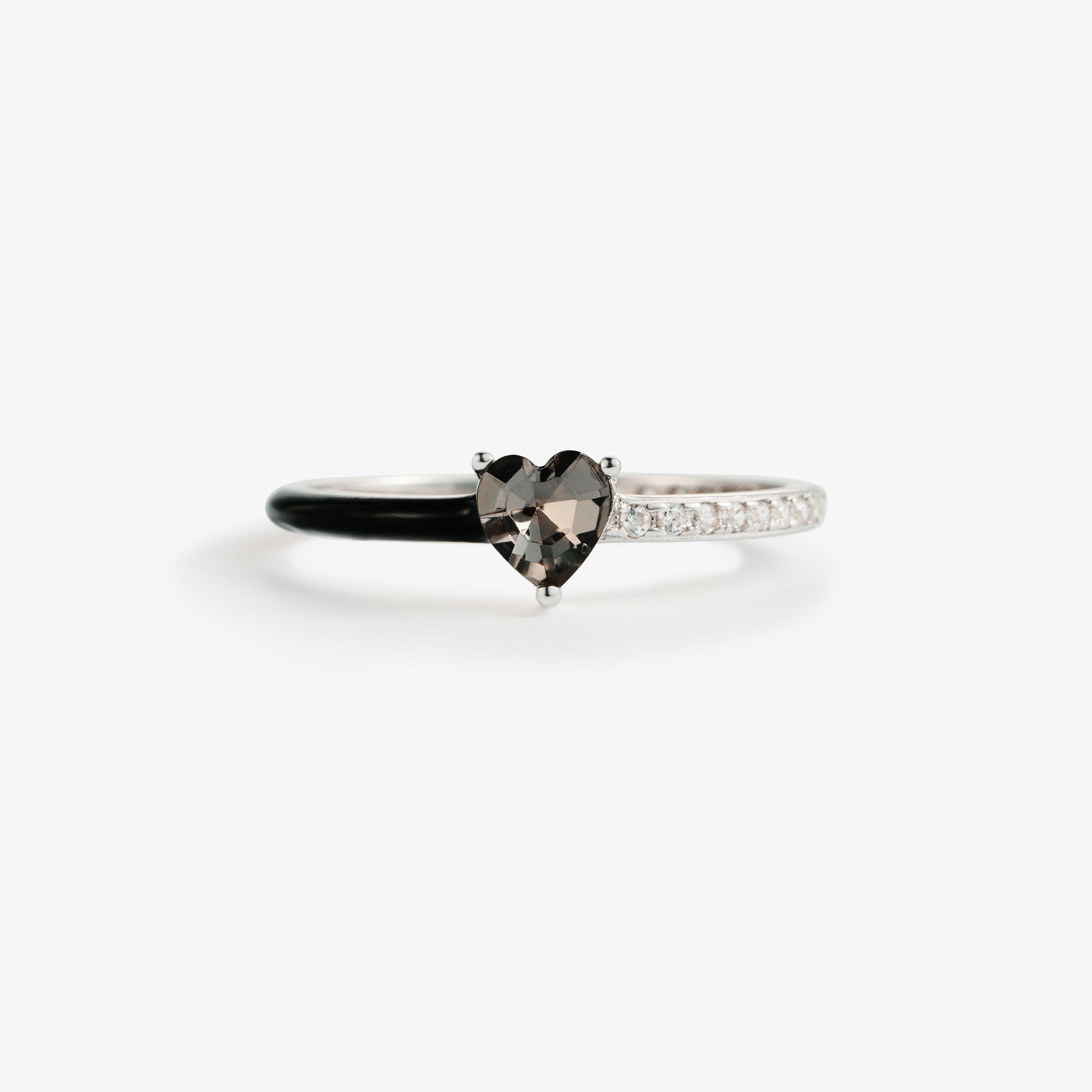 Love Me Until I'm Me Again Black Heart-Cut Half Enamel Ring