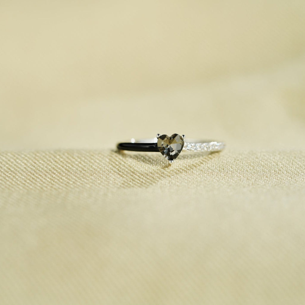 Love Me Until I'm Me Again Black Heart-Cut Half Enamel Ring
