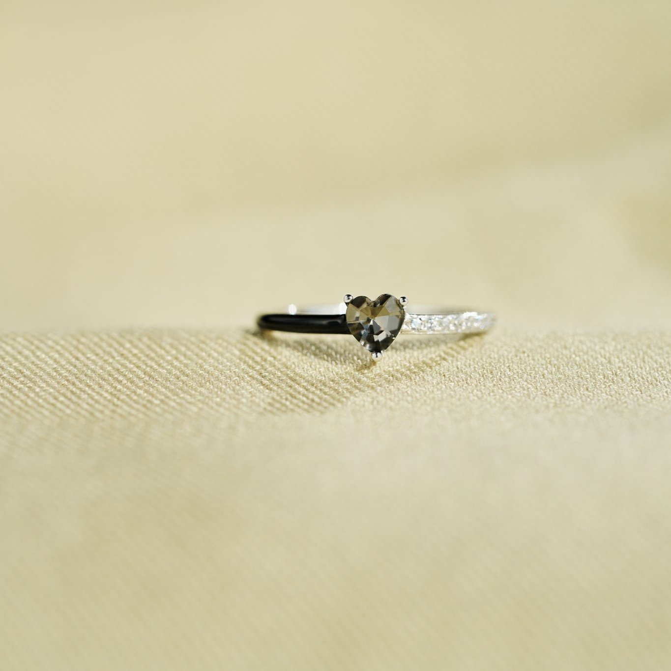 Love Me Until I'm Me Again Black Heart-Cut Half Enamel Ring