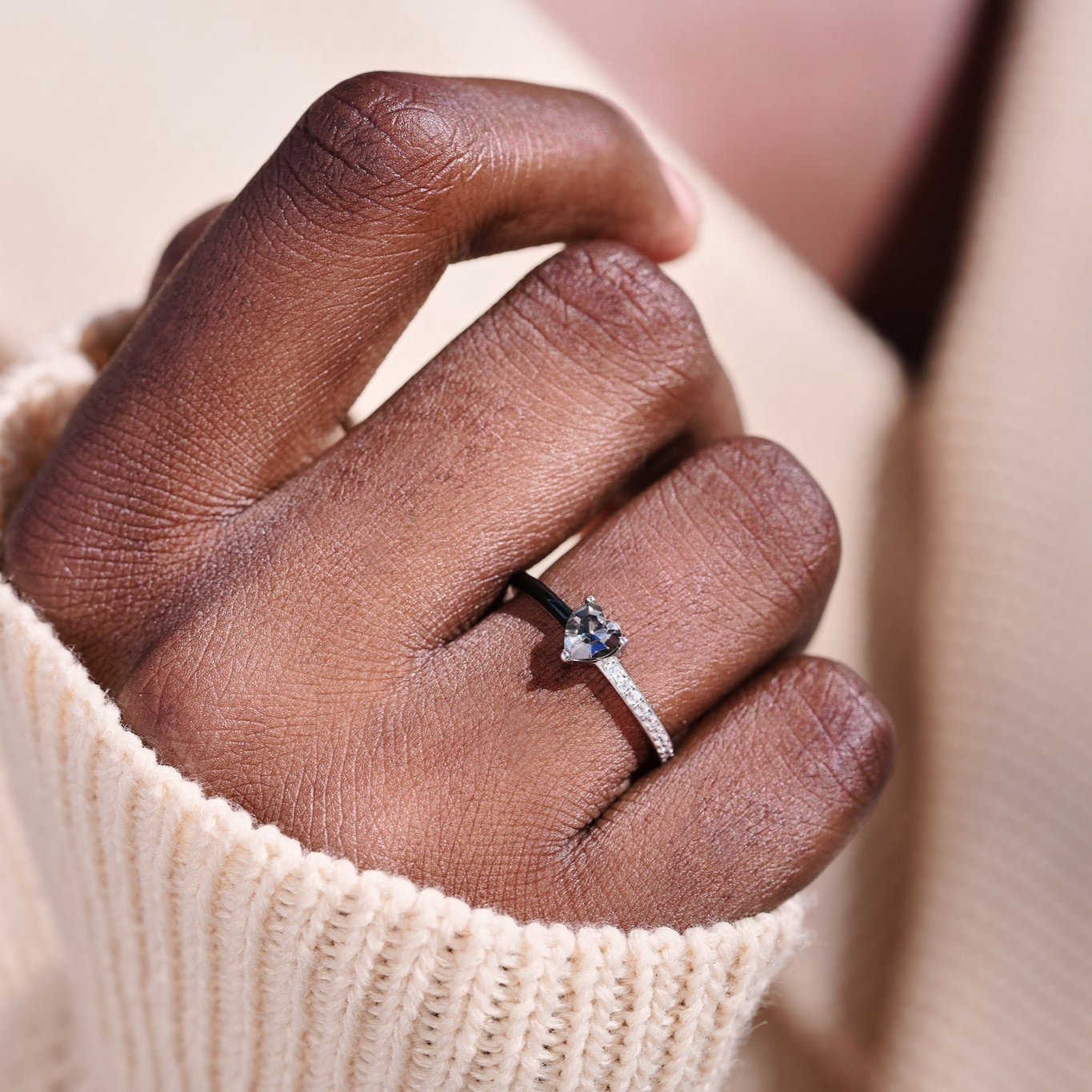 Love Me Until I'm Me Again Black Heart-Cut Half Enamel Ring