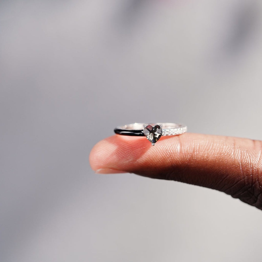 Love Me Until I'm Me Again Black Heart-Cut Half Enamel Ring
