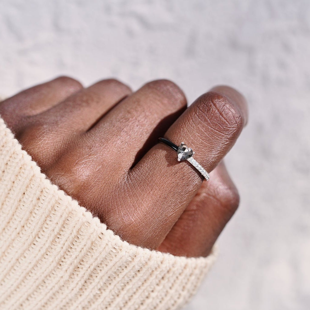 Love Me Until I'm Me Again Black Heart-Cut Half Enamel Ring
