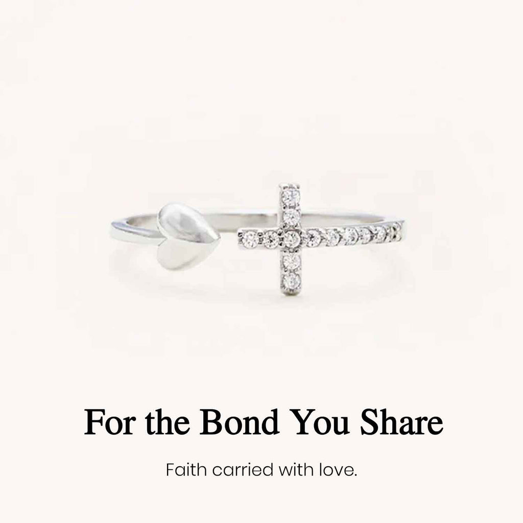 Pray Through It Cross & Heart Adjustable Ring
