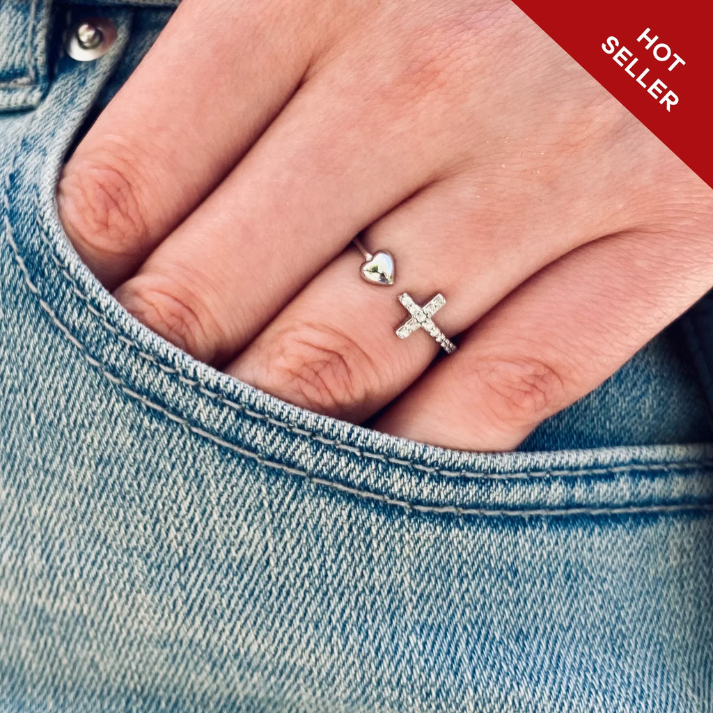 Pray Through It Cross & Heart Adjustable Ring