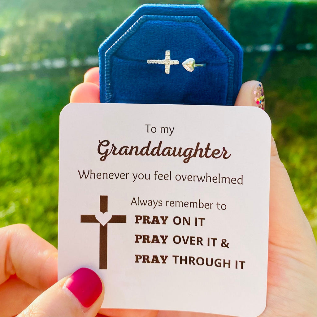 Pray Through It Cross & Heart Adjustable Ring