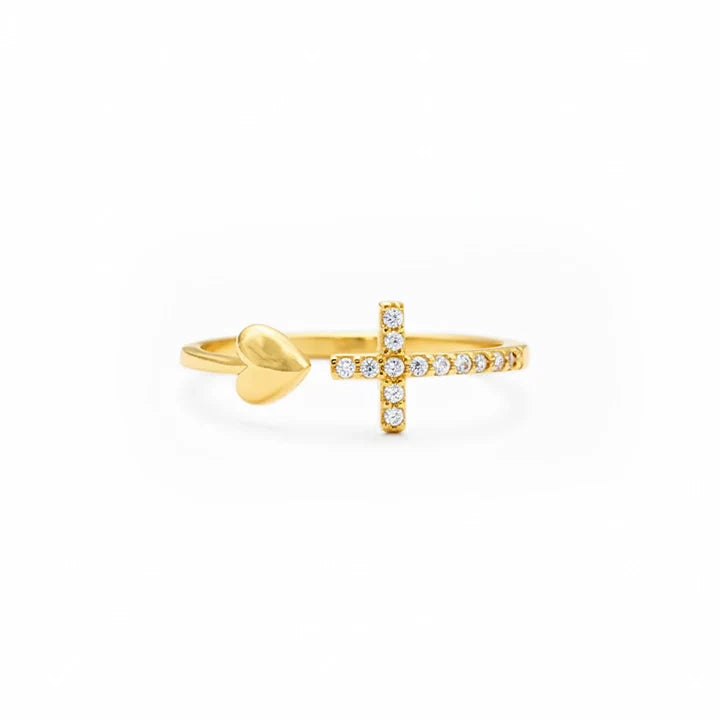 Pray Through It Cross & Heart Adjustable Ring